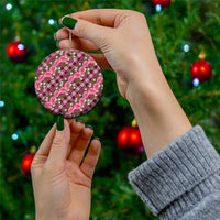 Polynesian Monstera Tiare Floral Ceramic Ornament Fuchsia Tropical Plaid LT01 - Polynesian Pride