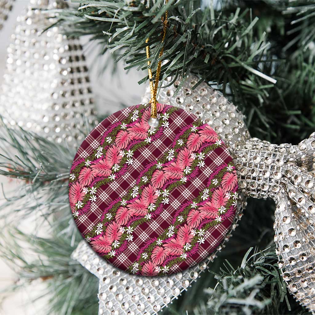 Polynesian Monstera Tiare Floral Ceramic Ornament Fuchsia Tropical Plaid LT01 - Polynesian Pride