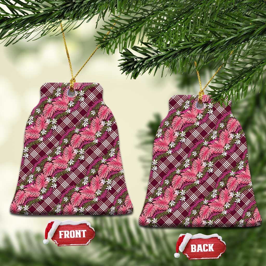 Polynesian Monstera Tiare Floral Ceramic Ornament Fuchsia Tropical Plaid LT01 Bell Flake Pink - Polynesian Pride