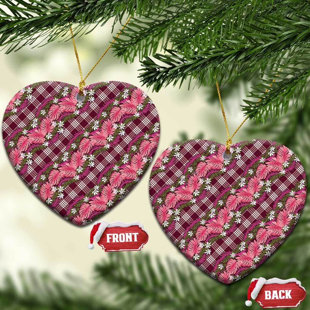 Polynesian Monstera Tiare Floral Ceramic Ornament Fuchsia Tropical Plaid LT01 Heart Pink - Polynesian Pride