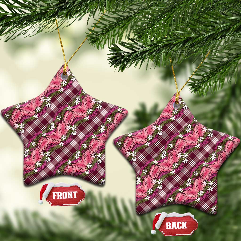 Polynesian Monstera Tiare Floral Ceramic Ornament Fuchsia Tropical Plaid LT01 Star Pink - Polynesian Pride