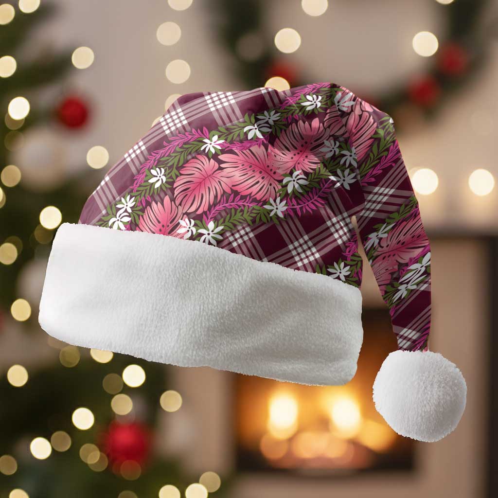 Polynesian Monstera Tiare Floral Christmas Santa Hat Fuchsia Tropical Plaid LT01 Without Fur Pink - Polynesian Pride