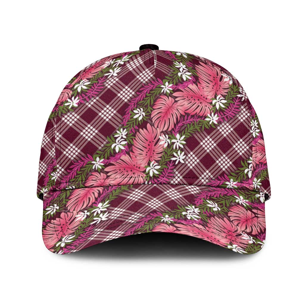 Polynesian Monstera Tiare Floral Classic Cap Fuchsia Tropical Plaid LT01 Universal Fit Pink - Polynesian Pride