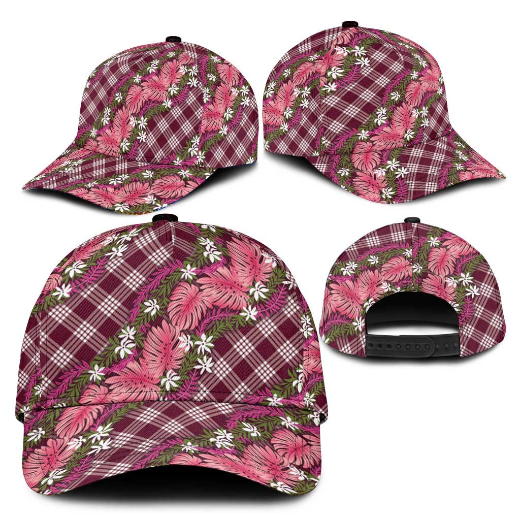 Polynesian Monstera Tiare Floral Classic Cap Fuchsia Tropical Plaid LT01 - Polynesian Pride
