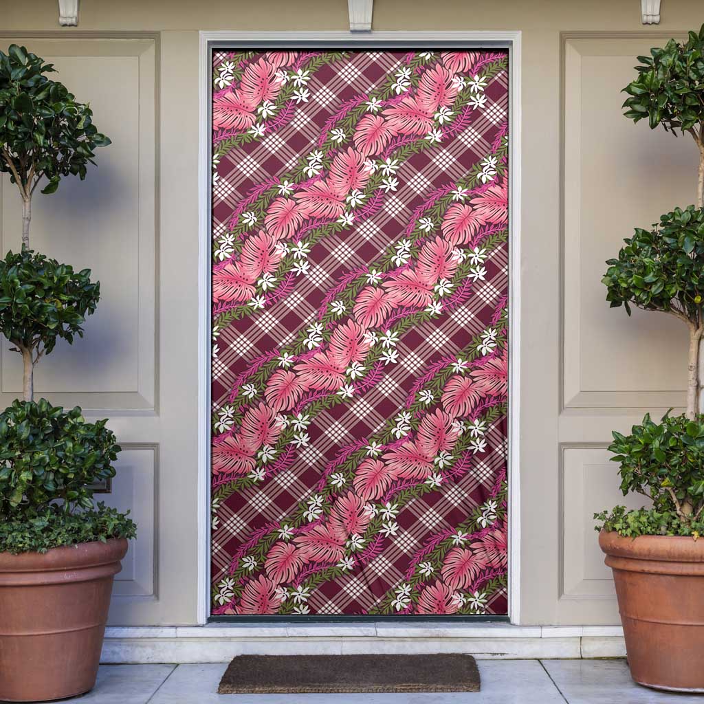 Polynesian Monstera Tiare Floral Door Cover Fuchsia Tropical Plaid LT01 Pink - Polynesian Pride