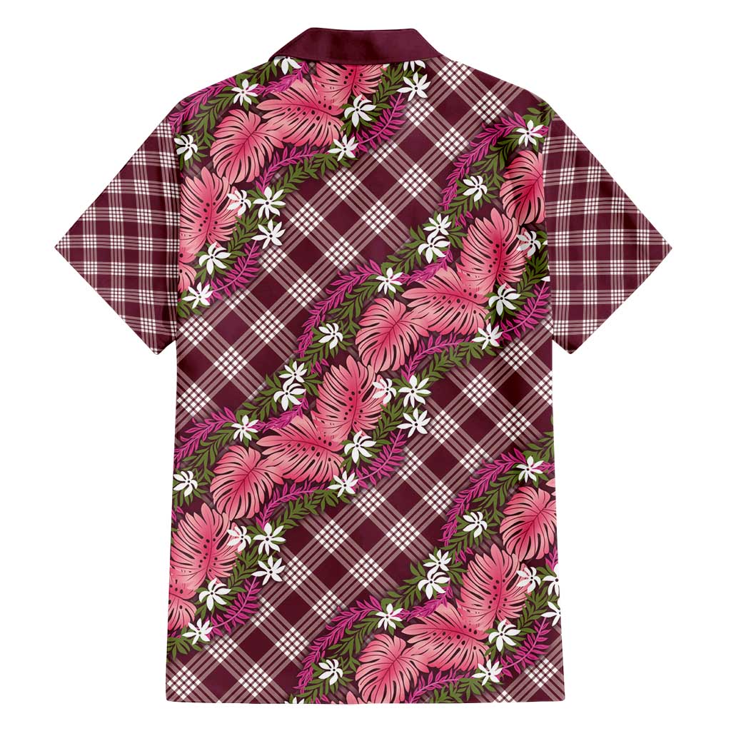 Polynesian Monstera Tiare Floral Family Matching Long Sleeve Bodycon Dress and Hawaiian Shirt Fuchsia Tropical Plaid - Polynesian Pride