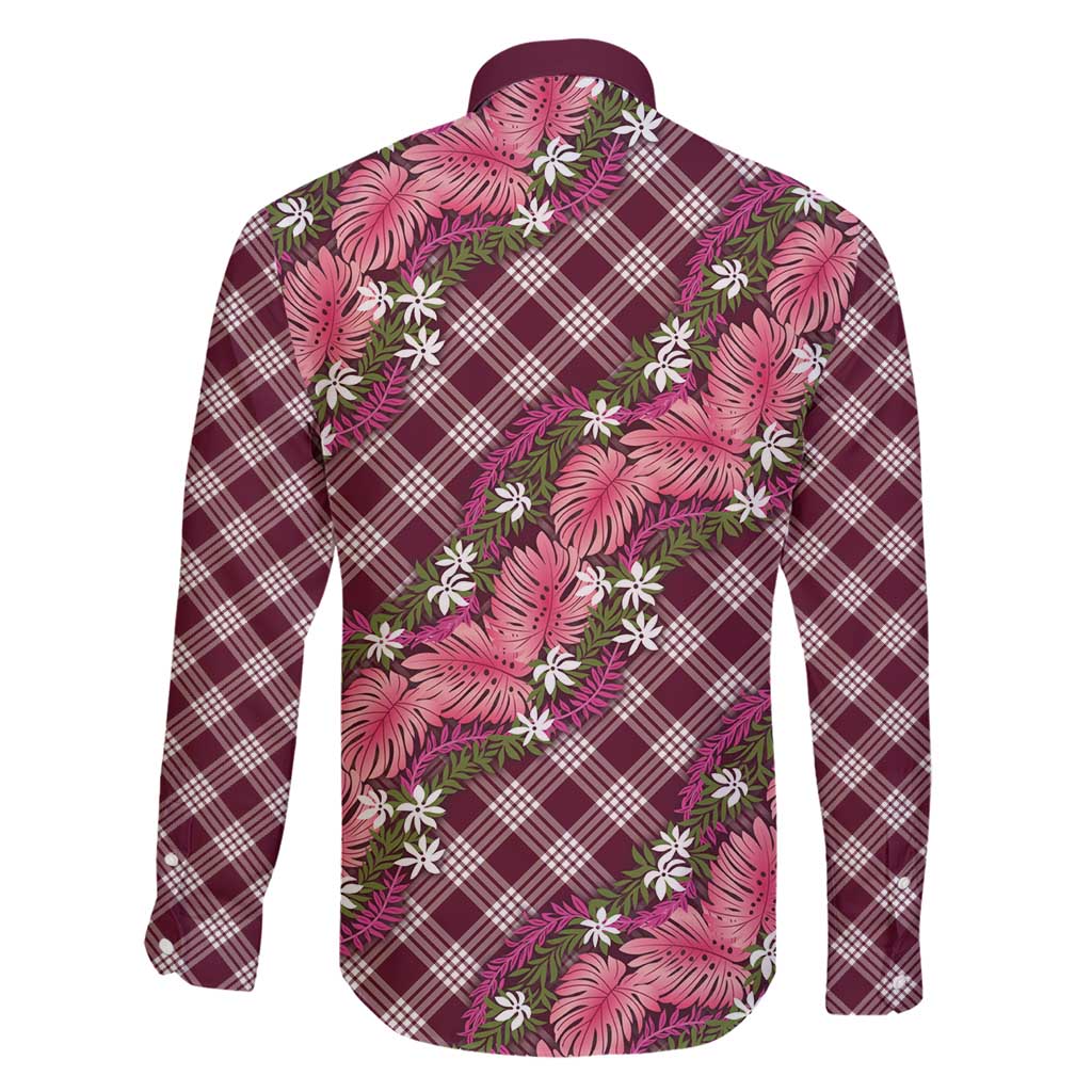 Polynesian Monstera Tiare Floral Family Matching Short Sleeve Bodycon Dress and Hawaiian Shirt Fuchsia Tropical Plaid - Polynesian Pride