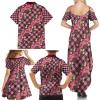 Polynesian Monstera Tiare Floral Family Matching Summer Maxi Dress and Hawaiian Shirt Fuchsia Tropical Plaid - Polynesian Pride