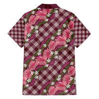 Polynesian Monstera Tiare Floral Family Matching Tank Maxi Dress and Hawaiian Shirt Fuchsia Tropical Plaid - Polynesian Pride