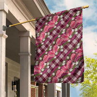 Polynesian Monstera Tiare Floral Garden Flag Fuchsia Tropical Plaid - Polynesian Pride