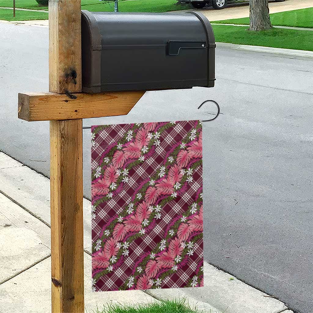 Polynesian Monstera Tiare Floral Garden Flag Fuchsia Tropical Plaid - Polynesian Pride