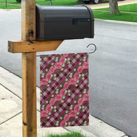 Polynesian Monstera Tiare Floral Garden Flag Fuchsia Tropical Plaid - Polynesian Pride