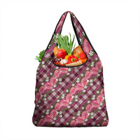 Polynesian Monstera Tiare Floral Grocery Bag Fuchsia Tropical Plaid - Polynesian Pride