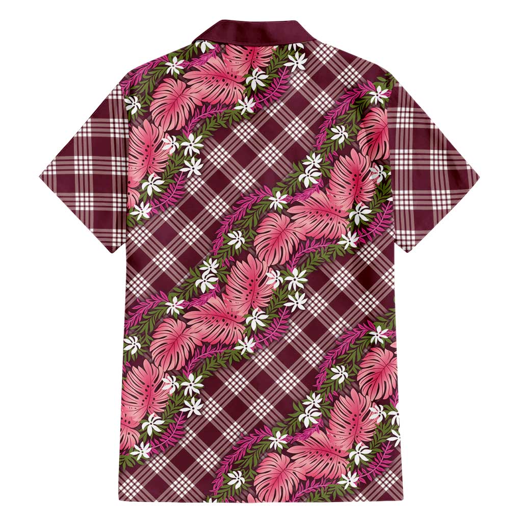 Polynesian Monstera Tiare Floral Hawaiian Shirt Fuchsia Tropical Plaid - Polynesian Pride
