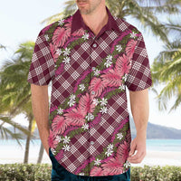 Polynesian Monstera Tiare Floral Hawaiian Shirt Fuchsia Tropical Plaid - Polynesian Pride
