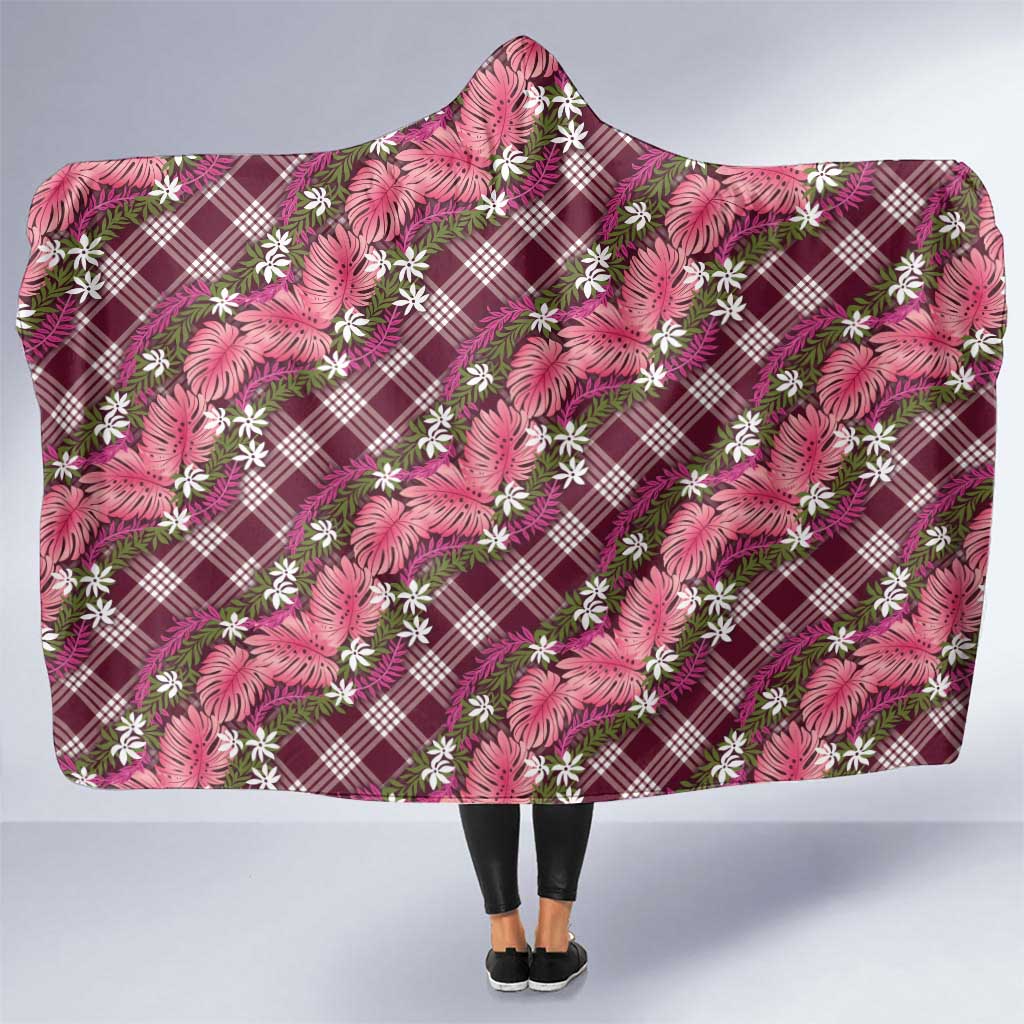 Polynesian Monstera Tiare Floral Hooded Blanket Fuchsia Tropical Plaid LT01 One Size Pink - Polynesian Pride