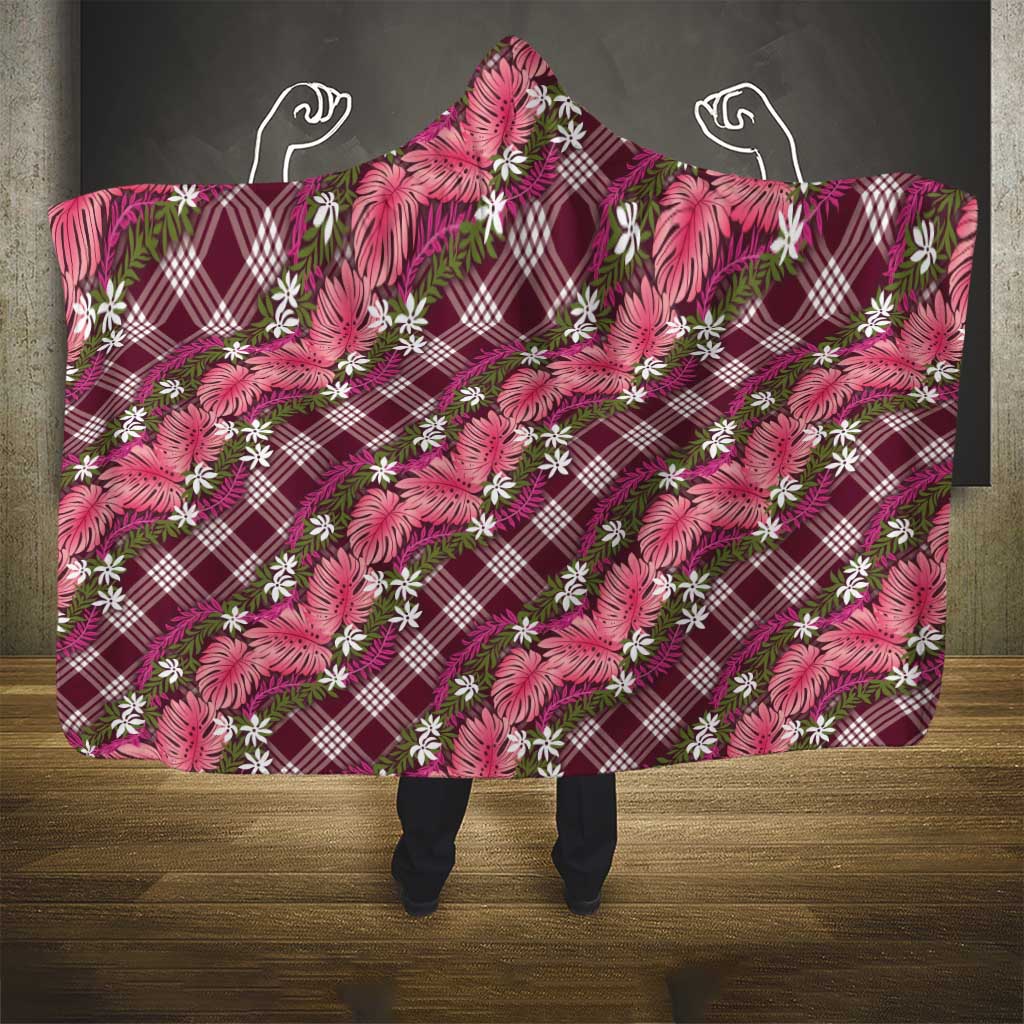 Polynesian Monstera Tiare Floral Hooded Blanket Fuchsia Tropical Plaid LT01 - Polynesian Pride