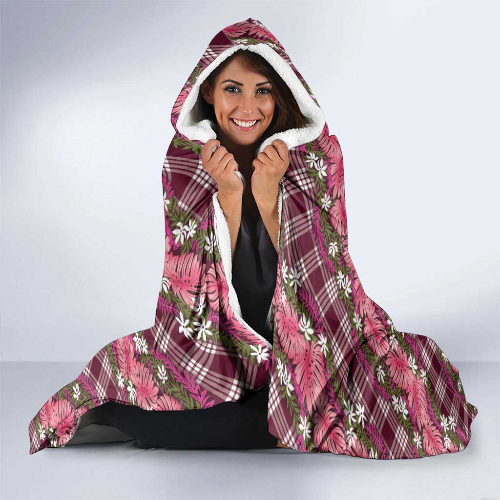 Polynesian Monstera Tiare Floral Hooded Blanket Fuchsia Tropical Plaid LT01 - Polynesian Pride