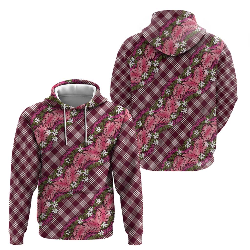 Polynesian Monstera Tiare Floral Hoodie Fuchsia Tropical Plaid LT01 - Polynesian Pride
