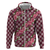 Polynesian Monstera Tiare Floral Hoodie Fuchsia Tropical Plaid LT01 Zip Hoodie Pink - Polynesian Pride