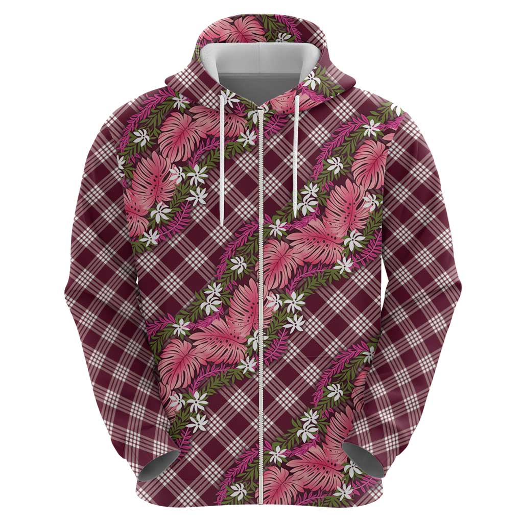 Polynesian Monstera Tiare Floral Hoodie Fuchsia Tropical Plaid LT01 - Polynesian Pride