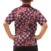 Polynesian Monstera Tiare Floral Kid Hawaiian Shirt Fuchsia Tropical Plaid LT01 - Polynesian Pride