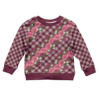 Polynesian Monstera Tiare Floral Kid Ugly Christmas Sweater Fuchsia Tropical Plaid LT01 Kid Pink - Polynesian Pride