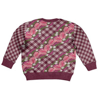 Polynesian Monstera Tiare Floral Kid Ugly Christmas Sweater Fuchsia Tropical Plaid LT01 - Polynesian Pride