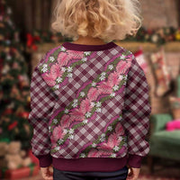 Polynesian Monstera Tiare Floral Kid Ugly Christmas Sweater Fuchsia Tropical Plaid LT01 - Polynesian Pride