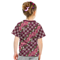 Polynesian Monstera Tiare Floral Kid T Shirt Fuchsia Tropical Plaid LT01 - Polynesian Pride