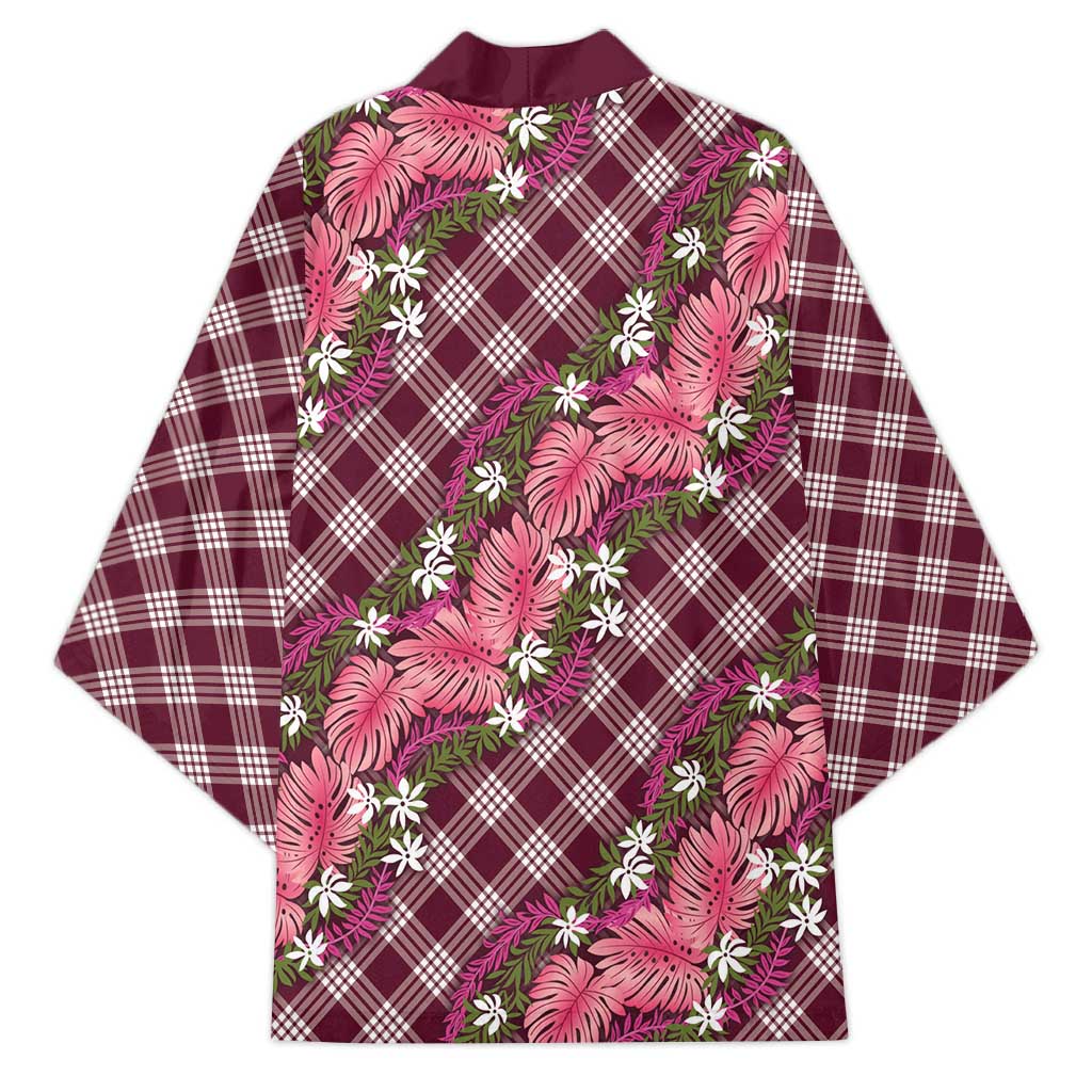 Polynesian Monstera Tiare Floral Kimono Fuchsia Tropical Plaid LT01 - Polynesian Pride