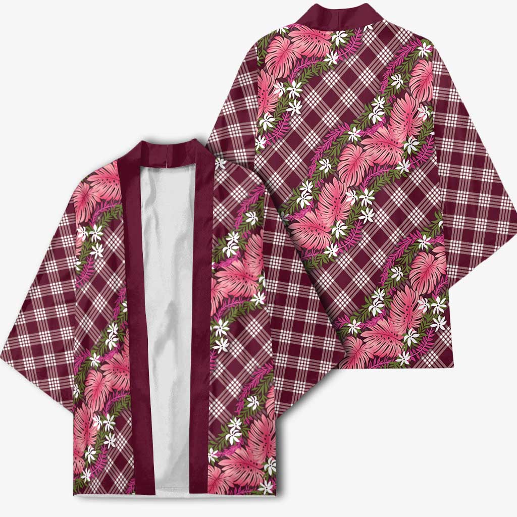 Polynesian Monstera Tiare Floral Kimono Fuchsia Tropical Plaid LT01 - Polynesian Pride