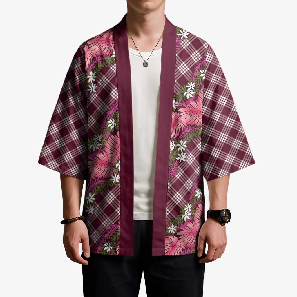 Polynesian Monstera Tiare Floral Kimono Fuchsia Tropical Plaid LT01 - Polynesian Pride