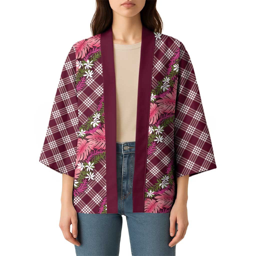 Polynesian Monstera Tiare Floral Kimono Fuchsia Tropical Plaid LT01 - Polynesian Pride