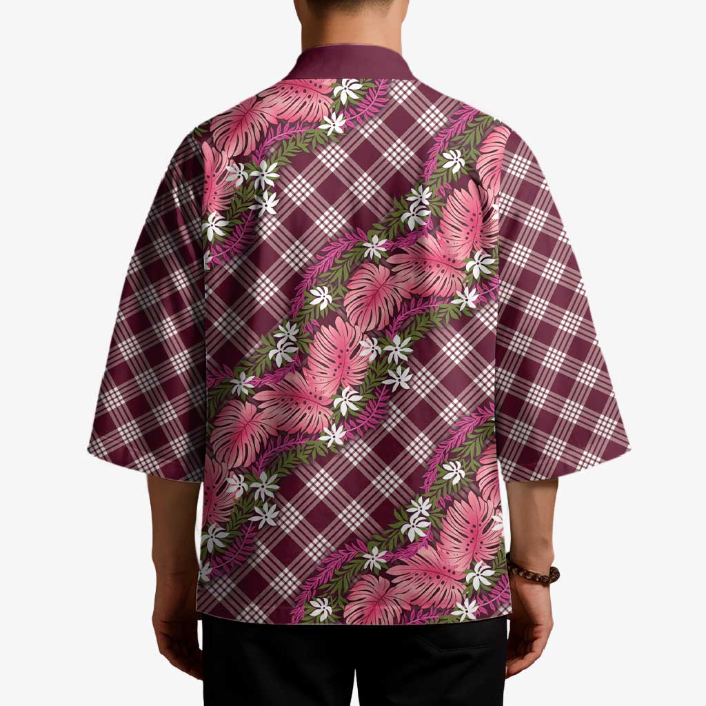 Polynesian Monstera Tiare Floral Kimono Fuchsia Tropical Plaid LT01 - Polynesian Pride