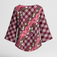 Polynesian Monstera Tiare Floral Kimono Sleeve Blouse Fuchsia Tropical Plaid LT01 - Polynesian Pride