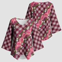 Polynesian Monstera Tiare Floral Kimono Sleeve Blouse Fuchsia Tropical Plaid LT01 - Polynesian Pride