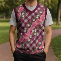 Polynesian Monstera Tiare Floral Christmas Knitted V-Neck Vest Fuchsia Tropical Plaid LT01 - Polynesian Pride