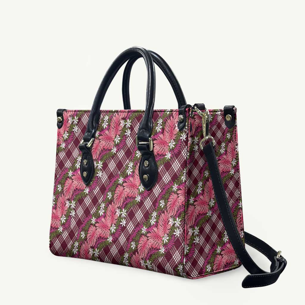 Polynesian Monstera Tiare Floral Leather Bag Fuchsia Tropical Plaid - Polynesian Pride