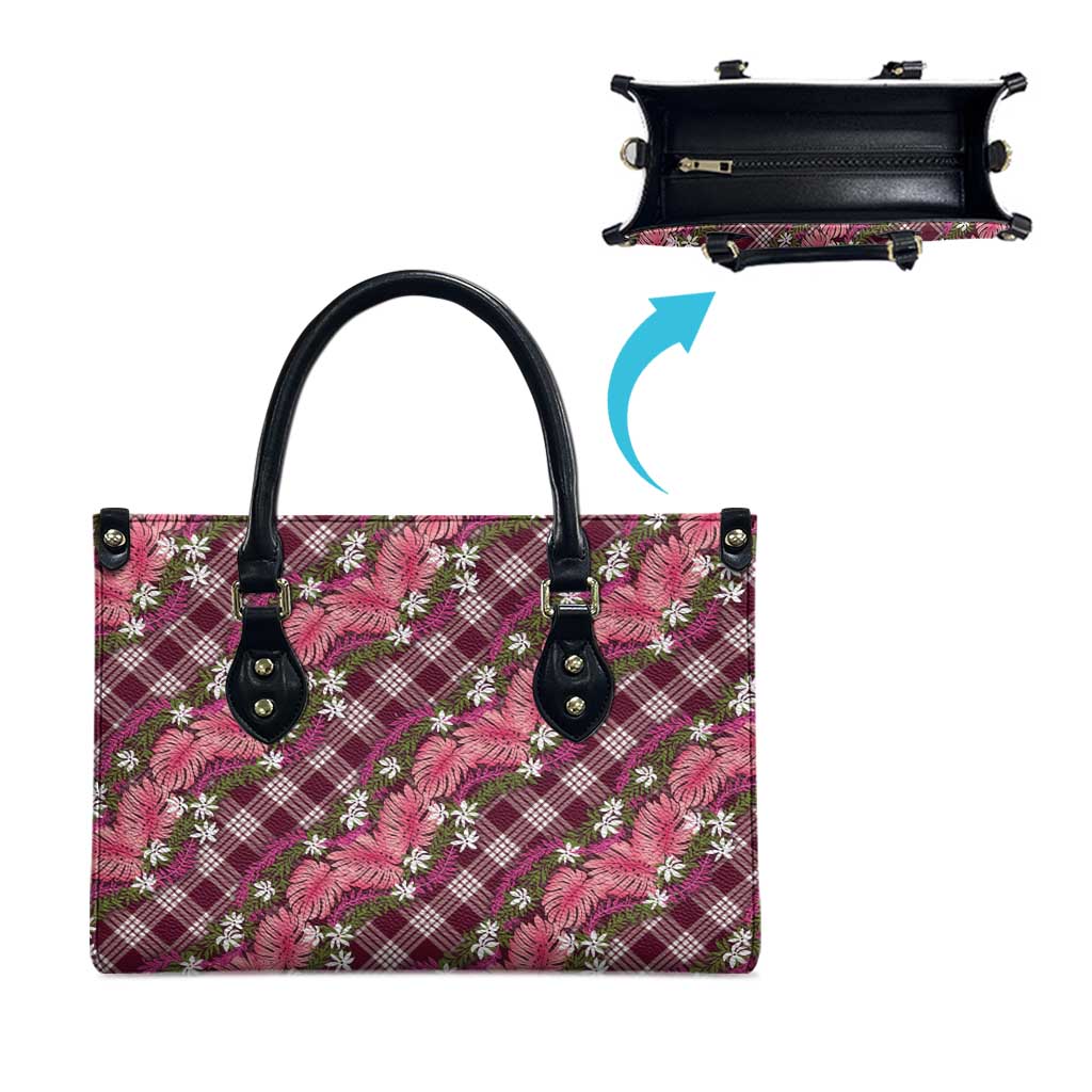 Polynesian Monstera Tiare Floral Leather Bag Fuchsia Tropical Plaid - Polynesian Pride