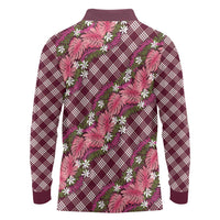 Polynesian Monstera Tiare Floral Long Sleeve Polo Shirt Fuchsia Tropical Plaid LT01 - Polynesian Pride