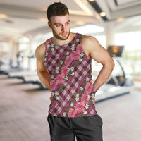 Polynesian Monstera Tiare Floral Men Tank Top Fuchsia Tropical Plaid - Polynesian Pride