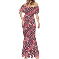 Polynesian Monstera Tiare Floral Mermaid Dress Fuchsia Tropical Plaid LT01 - Polynesian Pride
