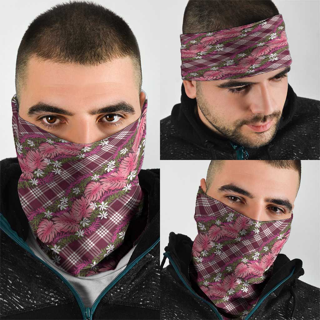 Polynesian Monstera Tiare Floral Neck Gaiter Fuchsia Tropical Plaid LT01 - Polynesian Pride