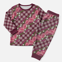 Polynesian Monstera Tiare Floral Christmas Pajama Set Fuchsia Tropical Plaid LT01 Men Pink - Polynesian Pride