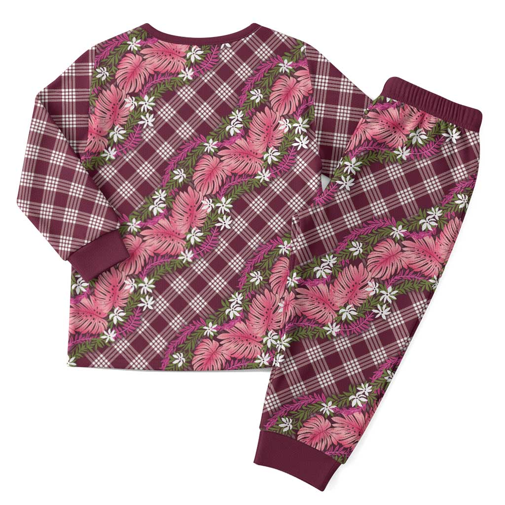 Polynesian Monstera Tiare Floral Christmas Pajama Set Fuchsia Tropical Plaid LT01 - Polynesian Pride