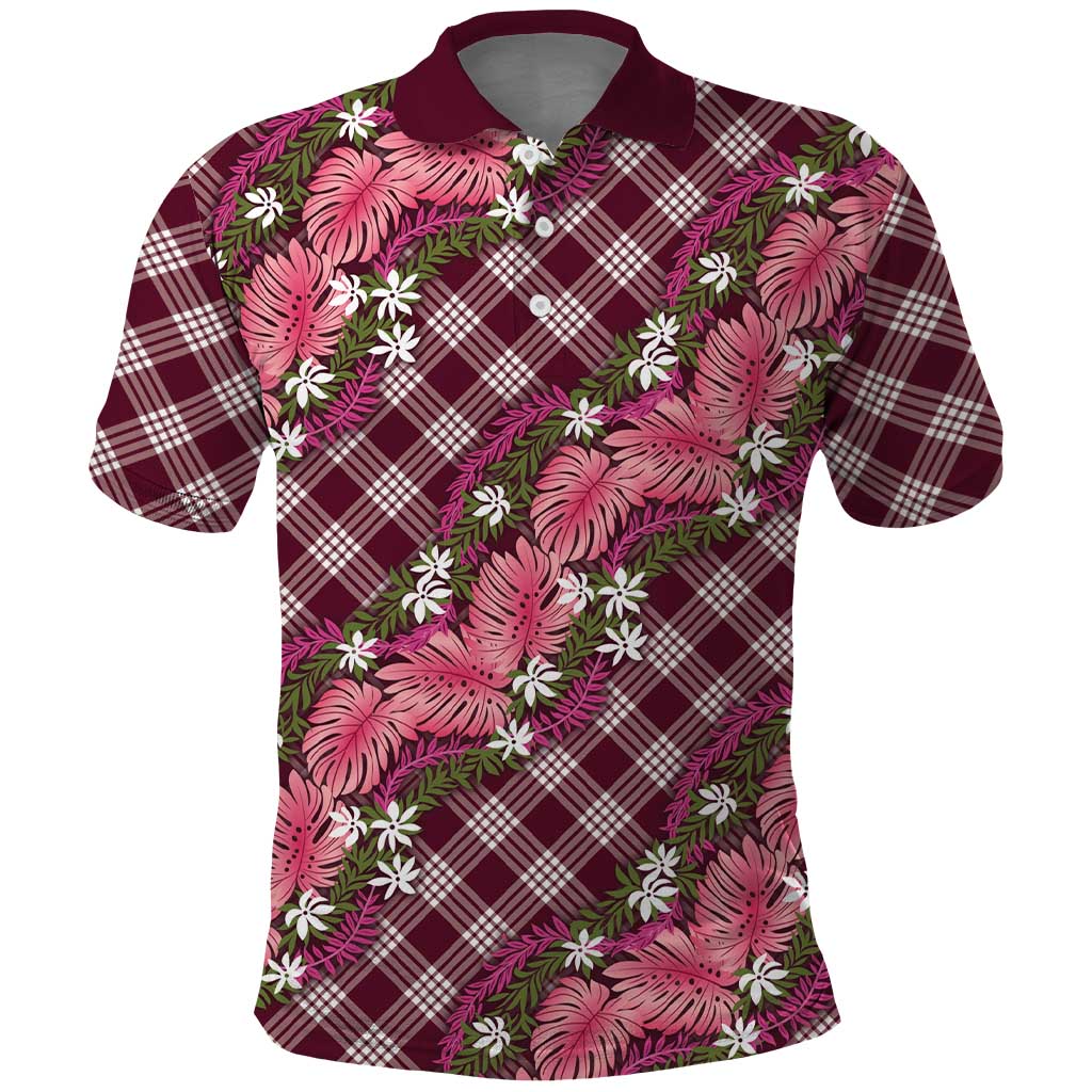 Polynesian Monstera Tiare Floral Polo Shirt Fuchsia Tropical Plaid LT01 Pink - Polynesian Pride