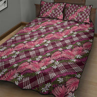 Polynesian Monstera Tiare Floral Quilt Bed Set Fuchsia Tropical Plaid - Polynesian Pride