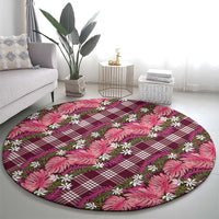 Polynesian Monstera Tiare Floral Round Carpet Fuchsia Tropical Plaid - Polynesian Pride
