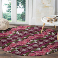 Polynesian Monstera Tiare Floral Round Carpet Fuchsia Tropical Plaid - Polynesian Pride